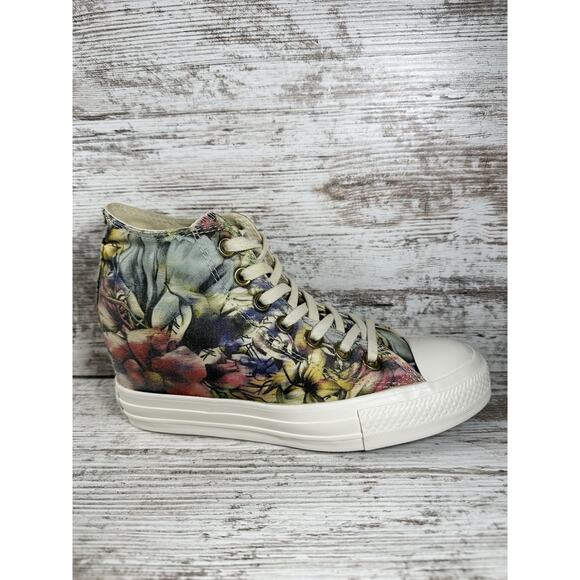 Women's Converse Chuck Taylor All Star Lux Hi Hidden Wedge Floral Sneakers Sz 7 - Picture 2 of 9